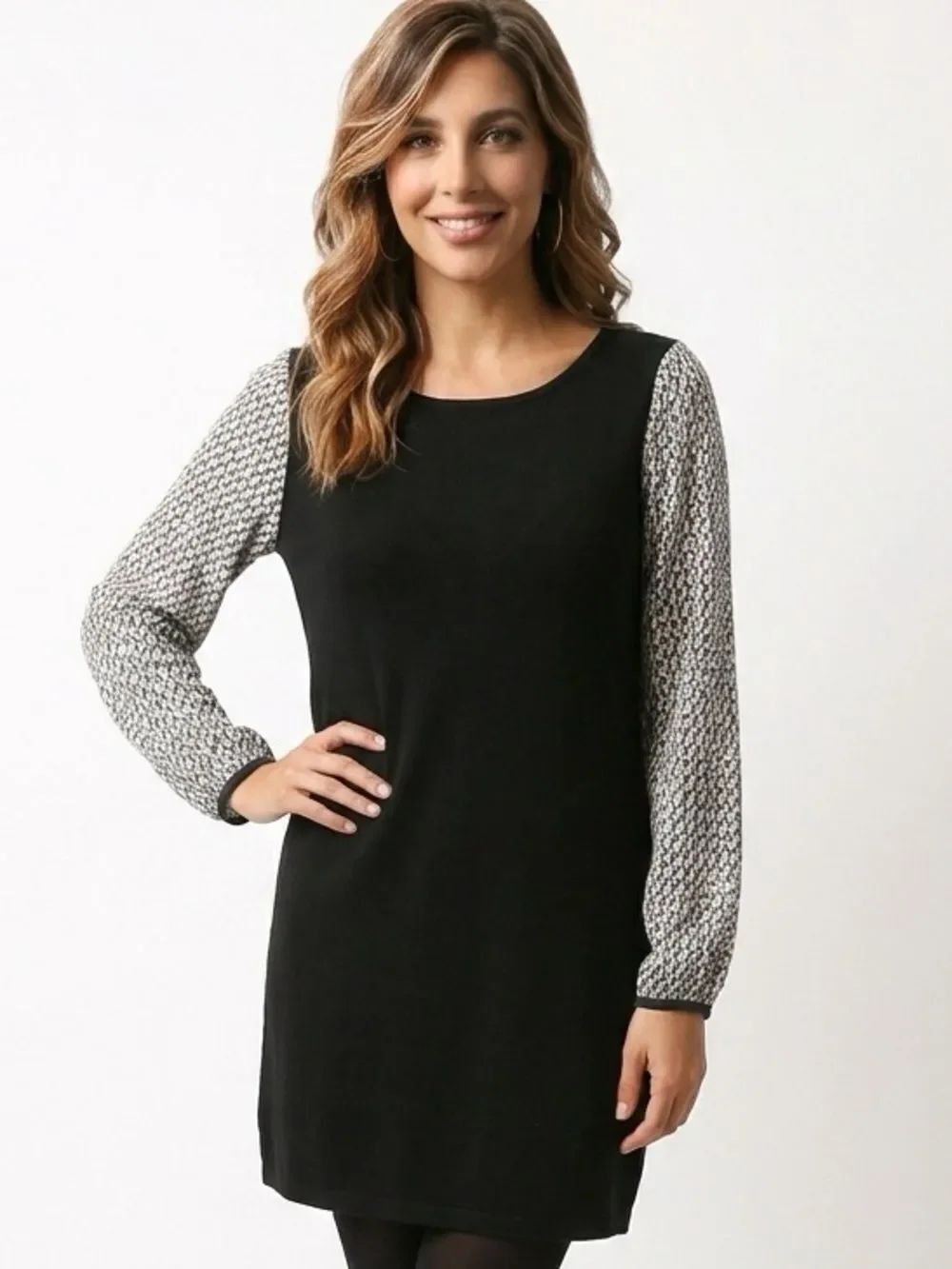 DIANE VON FURSTENBERG | Printed Sheer Long Sleeve Black & White Dress Women’s L